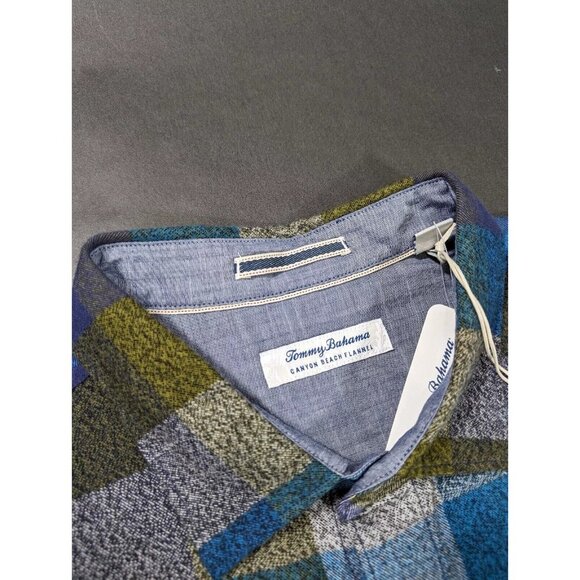 Tommy Bahama Big & Tall Canyon Beach Bonfire Check Flannel Shirt Burnt Olive 3XB - Picture 5 of 8